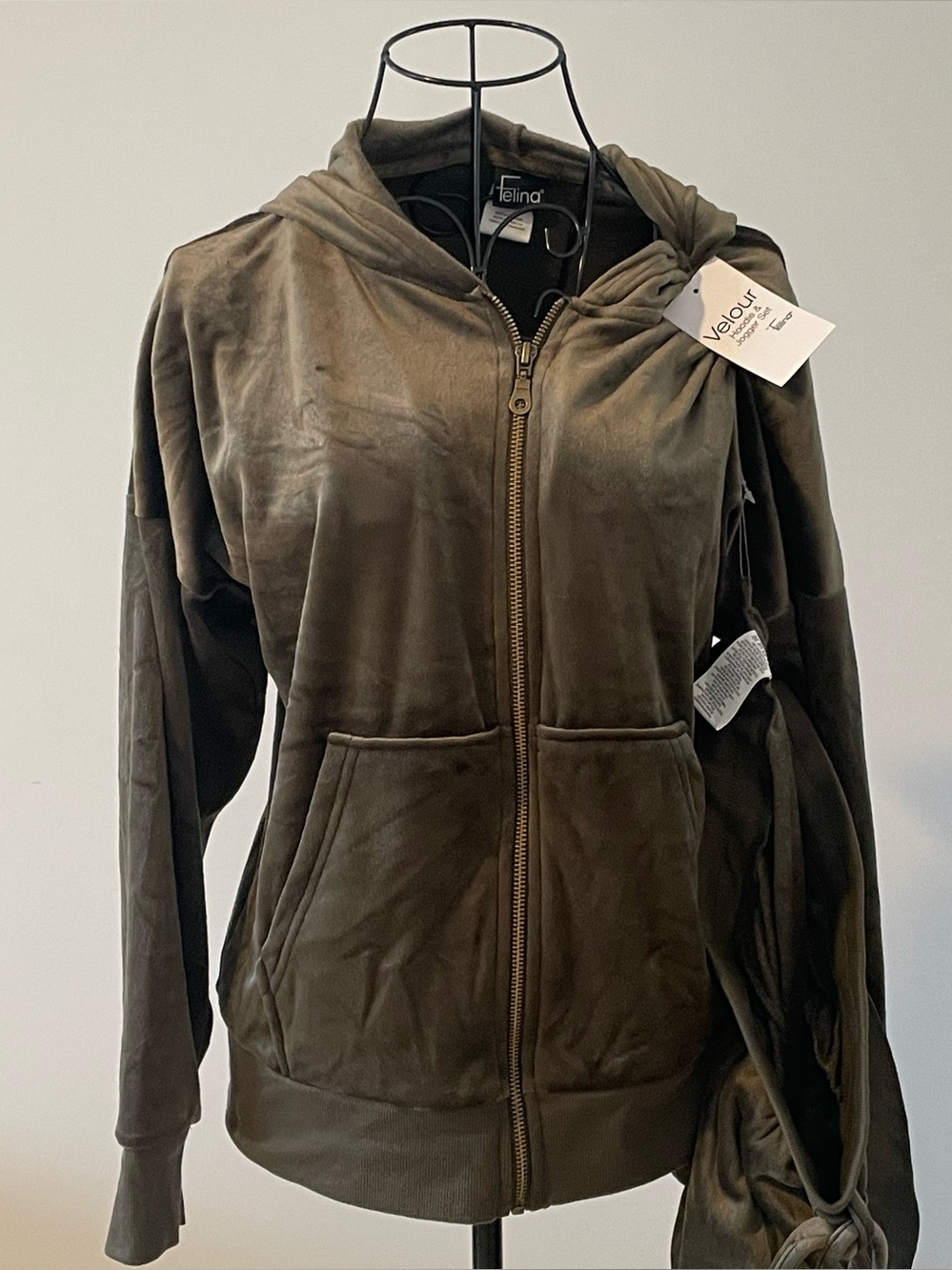 Felina New Velour Zip-Up Hoodie Jacket and Pants Set - Olive Green NWT Small